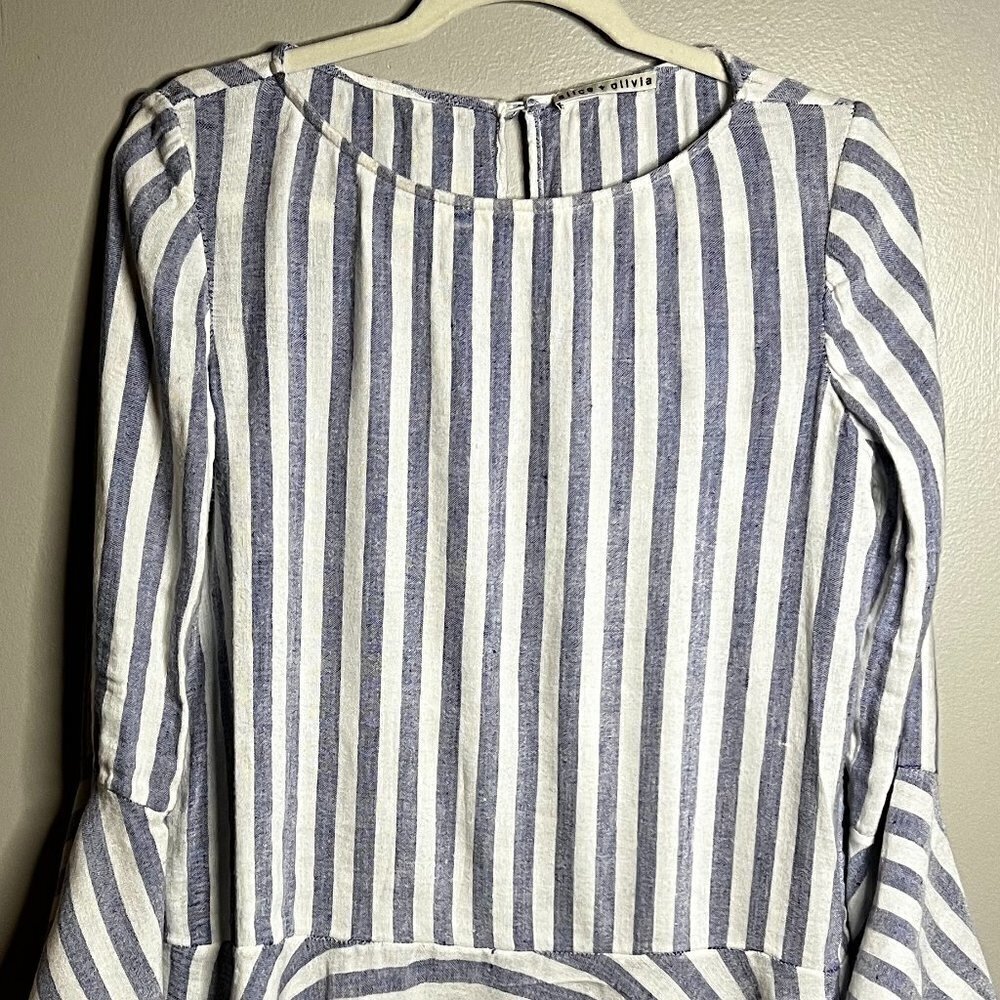 Alice & Olivia Doyle Trumpet Linen Peplum Top Size M